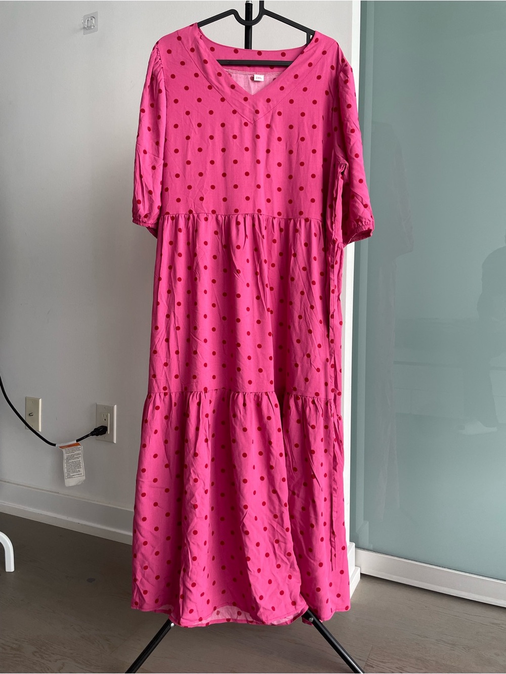 Hot Pink Polka Dot V-Neck Maxi Dress
